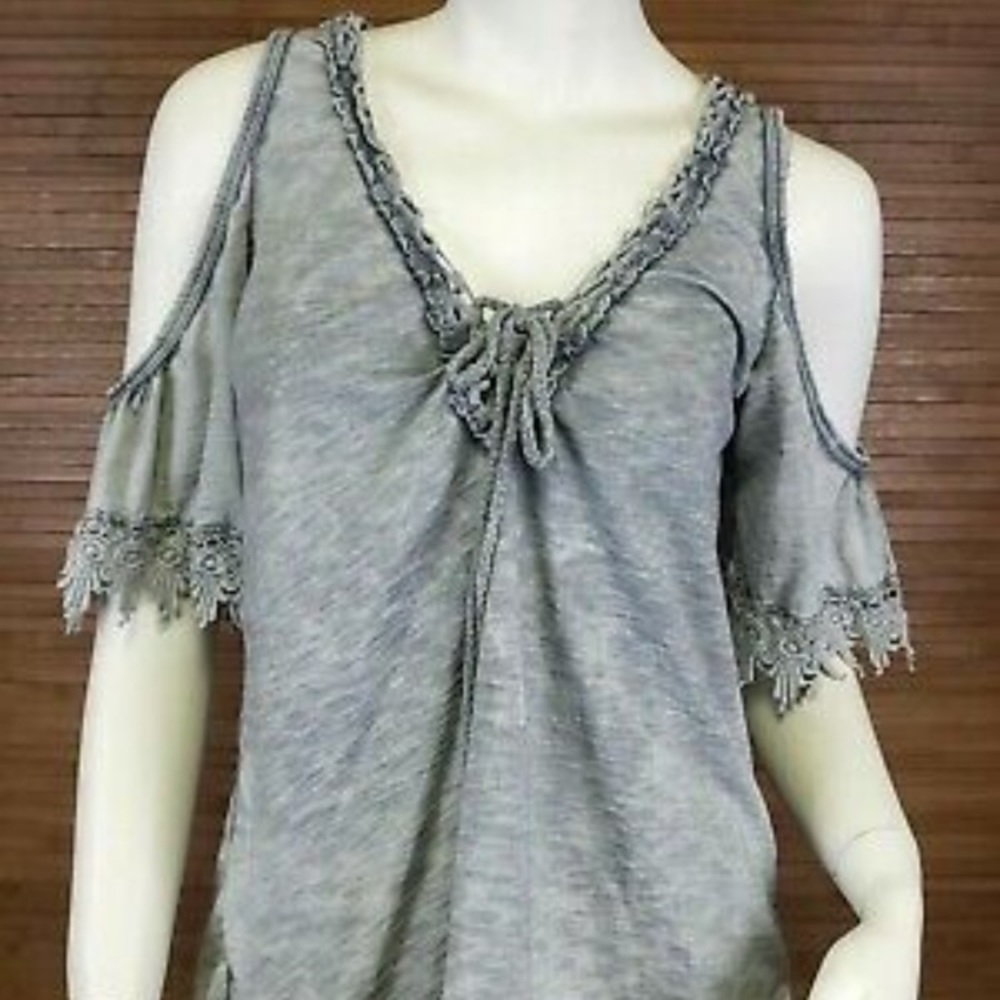 Angela Mara Open Shoulder Lace Top